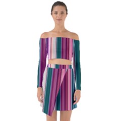 Vertical Line Color Lines Texture Off Shoulder Top With Skirt Set by Pakjumat