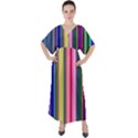 Pastel Colors Striped Pattern V-Neck Boho Style Maxi Dress View1