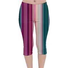 Vertical Line Color Lines Texture Velvet Capri Leggings  by Pakjumat