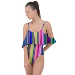 Pastel Colors Striped Pattern Drape Piece Swimsuit by Pakjumat