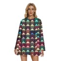 Diamond Geometric Square Design Pattern Round Neck Long Sleeve Bohemian Style Chiffon Mini Dress View1