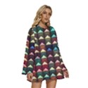 Diamond Geometric Square Design Pattern Round Neck Long Sleeve Bohemian Style Chiffon Mini Dress View3