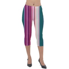 Vertical Line Color Lines Texture Lightweight Velour Capri Leggings  by Pakjumat