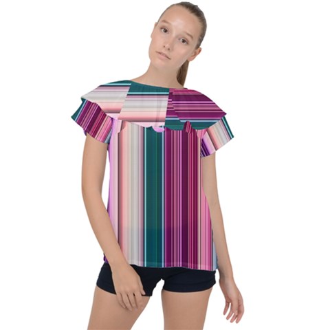 Vertical Line Color Lines Texture Ruffle Collar Chiffon Blouse by Pakjumat