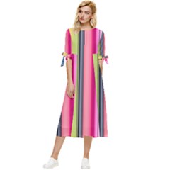 Pastel Colors Striped Pattern Bow Sleeve Chiffon Midi Dress by Pakjumat