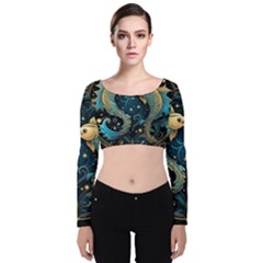 Fish Star Sign Velvet Long Sleeve Crop Top by Pakjumat