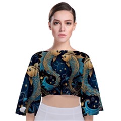 Fish Star Sign Tie Back Butterfly Sleeve Chiffon Top by Pakjumat