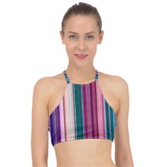 Vertical Line Color Lines Texture Halter Bikini Top by Pakjumat