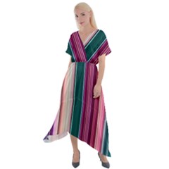 Vertical Line Color Lines Texture Cross Front Sharkbite Hem Maxi Dress by Pakjumat