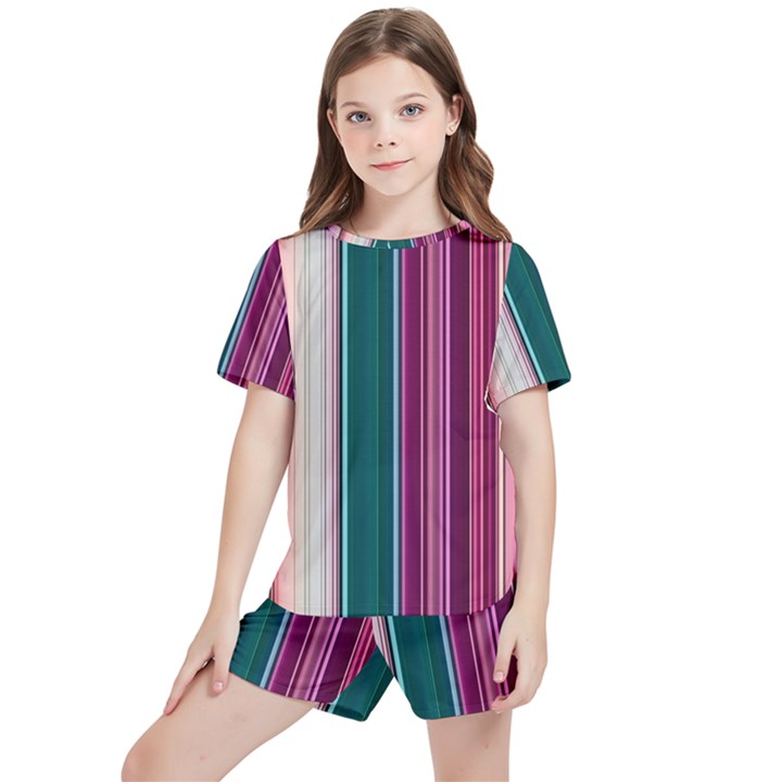 Vertical Line Color Lines Texture Kids  T-Shirt And Sports Shorts Set