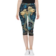 Fish Star Sign Inside Out Lightweight Velour Capri Leggings  by Pakjumat