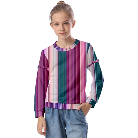 Vertical Line Color Lines Texture Kids  Long Sleeve T-shirt With Frill  by Pakjumat