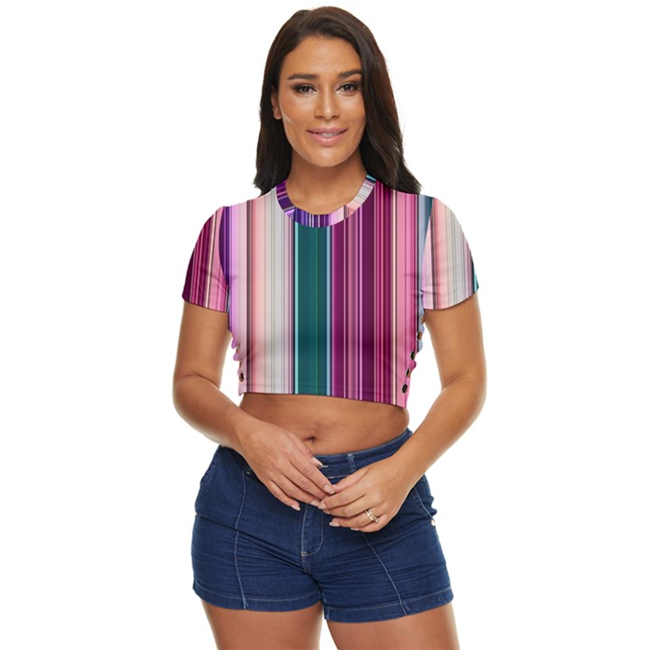 Vertical Line Color Lines Texture Side Button Cropped T-Shirt