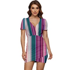 Vertical Line Color Lines Texture Low Cut Cap Sleeve Mini Dress