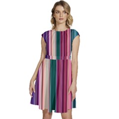 Vertical Line Color Lines Texture Cap Sleeve High Waist Dress by Pakjumat