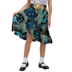 Fish Star Sign Kids  Ruffle Flared Wrap Midi Skirt by Pakjumat