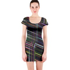 False Prismatic Black Background Short Sleeve Bodycon Dress by Pakjumat