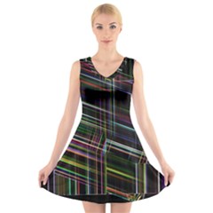 False Prismatic Black Background V-neck Sleeveless Dress by Pakjumat