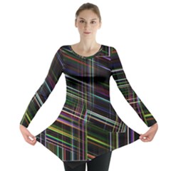 False Prismatic Black Background Long Sleeve Tunic  by Pakjumat