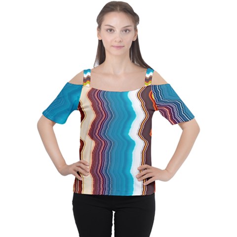 Line Vertical Lines Color Lines Cutout Shoulder T-shirt by Pakjumat