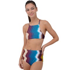 Line Vertical Lines Color Lines Halter Tankini Set by Pakjumat