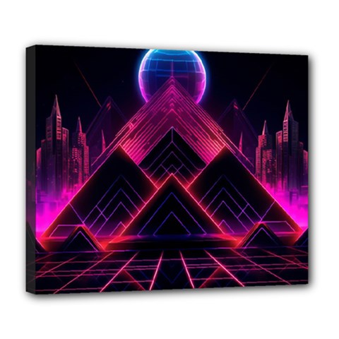 Synthwave City Retrowave Wave Deluxe Canvas 24  X 20  (stretched) by Pakjumat