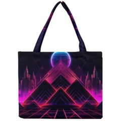 Synthwave City Retrowave Wave Mini Tote Bag by Pakjumat