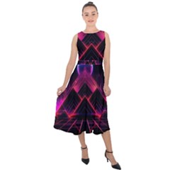 Synthwave City Retrowave Wave Midi Tie-back Chiffon Dress by Pakjumat