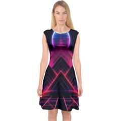 Synthwave City Retrowave Wave Capsleeve Midi Dress