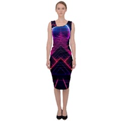 Synthwave City Retrowave Wave Sleeveless Pencil Dress by Pakjumat