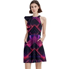 Synthwave City Retrowave Wave Cocktail Party Halter Sleeveless Dress With Pockets