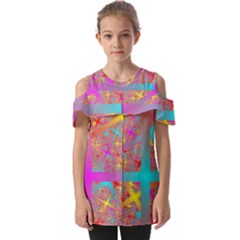 Geometric Abstract Colorful Fold Over Open Sleeve Top by Pakjumat