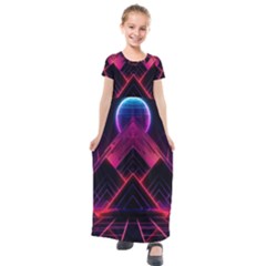 Synthwave City Retrowave Wave Kids  Short Sleeve Maxi Dress by Pakjumat