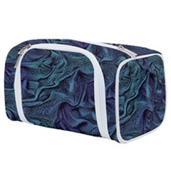 Abstract Blue Wave Texture Patten Toiletries Pouch by Pakjumat