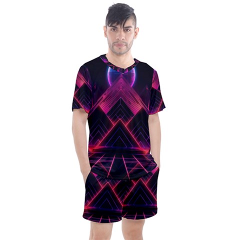 Synthwave City Retrowave Wave Men s Mesh T-shirt And Shorts Set by Pakjumat