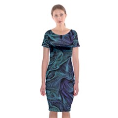 Abstract Blue Wave Texture Patten Classic Short Sleeve Midi Dress by Pakjumat