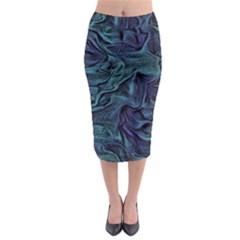 Abstract Blue Wave Texture Patten Midi Pencil Skirt by Pakjumat