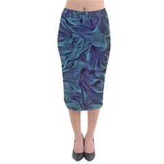 Abstract Blue Wave Texture Patten Velvet Midi Pencil Skirt by Pakjumat