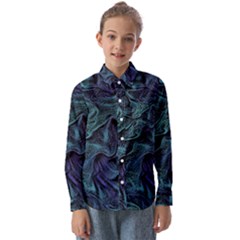 Abstract Blue Wave Texture Patten Kids  Long Sleeve Shirt by Pakjumat