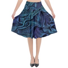 Abstract Blue Wave Texture Patten Flared Midi Skirt by Pakjumat