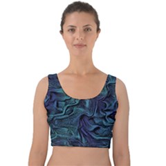 Abstract Blue Wave Texture Patten Velvet Crop Top by Pakjumat