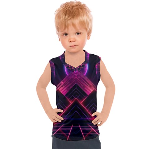 Synthwave City Retrowave Wave Kids  Sport Tank Top by Pakjumat