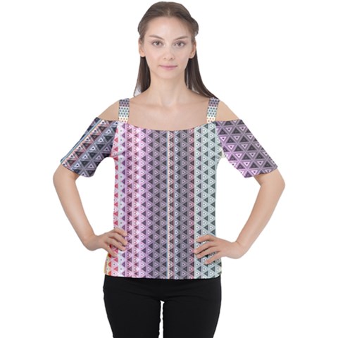 Triangle Stripes Texture Pattern Cutout Shoulder T-shirt by Pakjumat