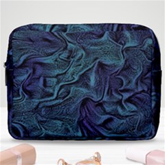 Abstract Blue Wave Texture Patten Make Up Pouch (large) by Pakjumat