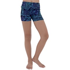 Abstract Blue Wave Texture Patten Kids  Lightweight Velour Yoga Shorts by Pakjumat