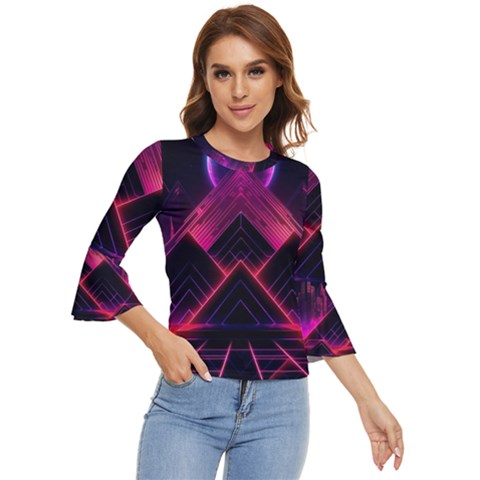 Synthwave City Retrowave Wave Bell Sleeve Top by Pakjumat