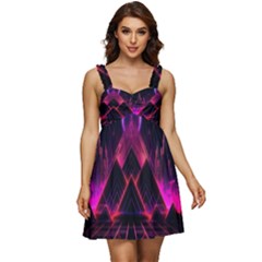 Synthwave City Retrowave Wave Ruffle Strap Babydoll Chiffon Dress