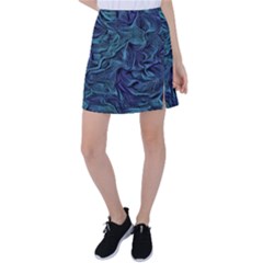 Abstract Blue Wave Texture Patten Tennis Skirt by Pakjumat