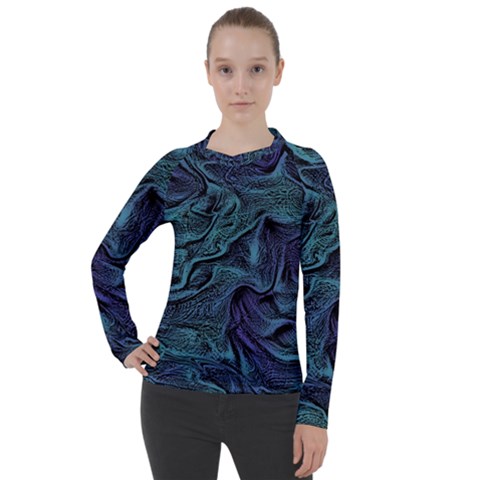 Abstract Blue Wave Texture Patten Women s Pique Long Sleeve T-shirt by Pakjumat