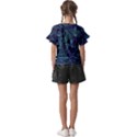 Abstract Blue Wave Texture Patten Kids  Cut Out Flutter Sleeves View2